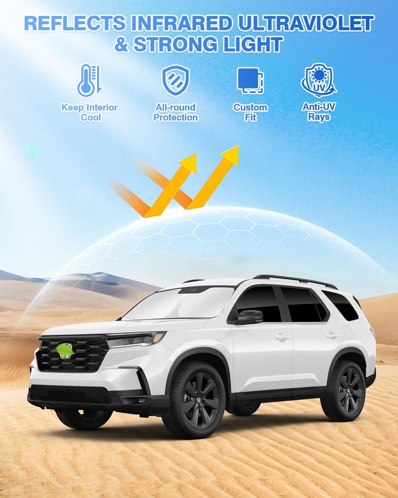 Canvcle Sunshades for 2023-2025 Honda Pilot Accessories Windshield Sun Shade Side Rear Window Shade Cover Sun Visor Shield Privacy Protection Keep Vehicle Cool Black 8PCS - Image 2